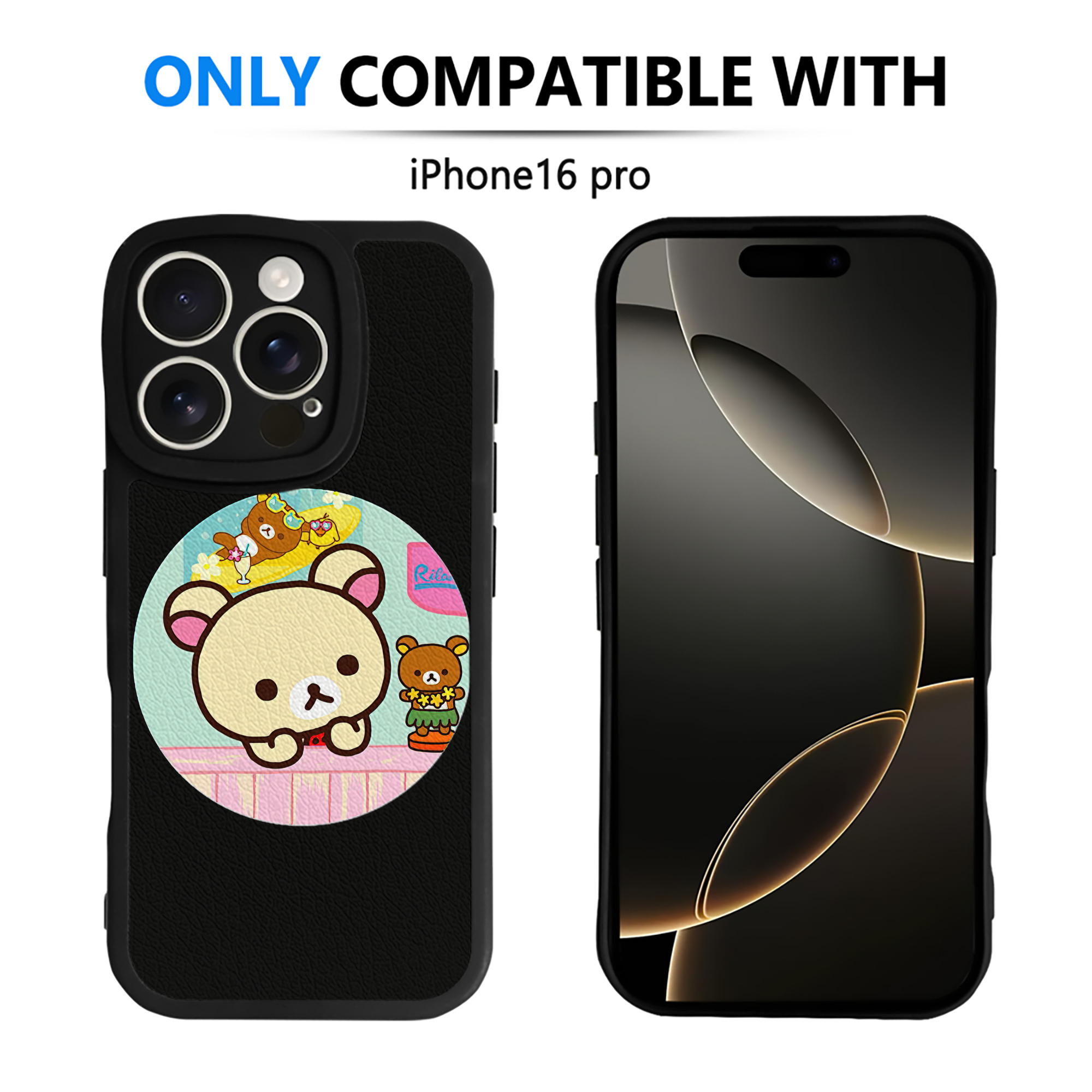（画像用） リラックマ リラックマ キイロイトリ Rilakkuma Korilakkuma Kiiroitori 【iPhone 16シリーズ対応】シリコンスマホケース（レザー調） 材質：シリコン